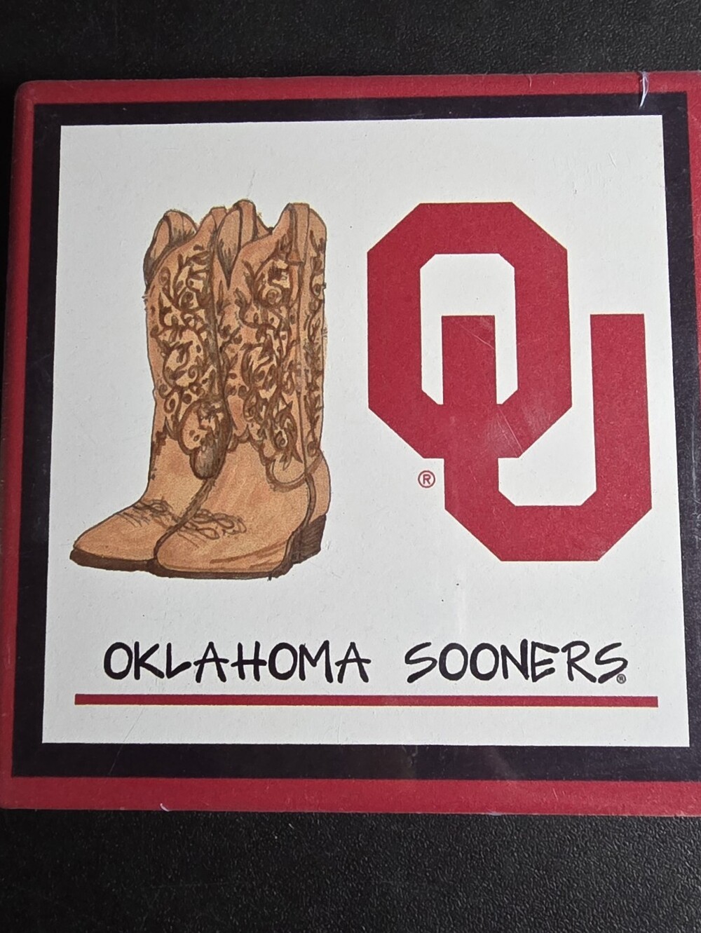 New- Oklahoma Sooners Four-Pack 4" Drink Coaster Set Ceramic Cowboy Boots